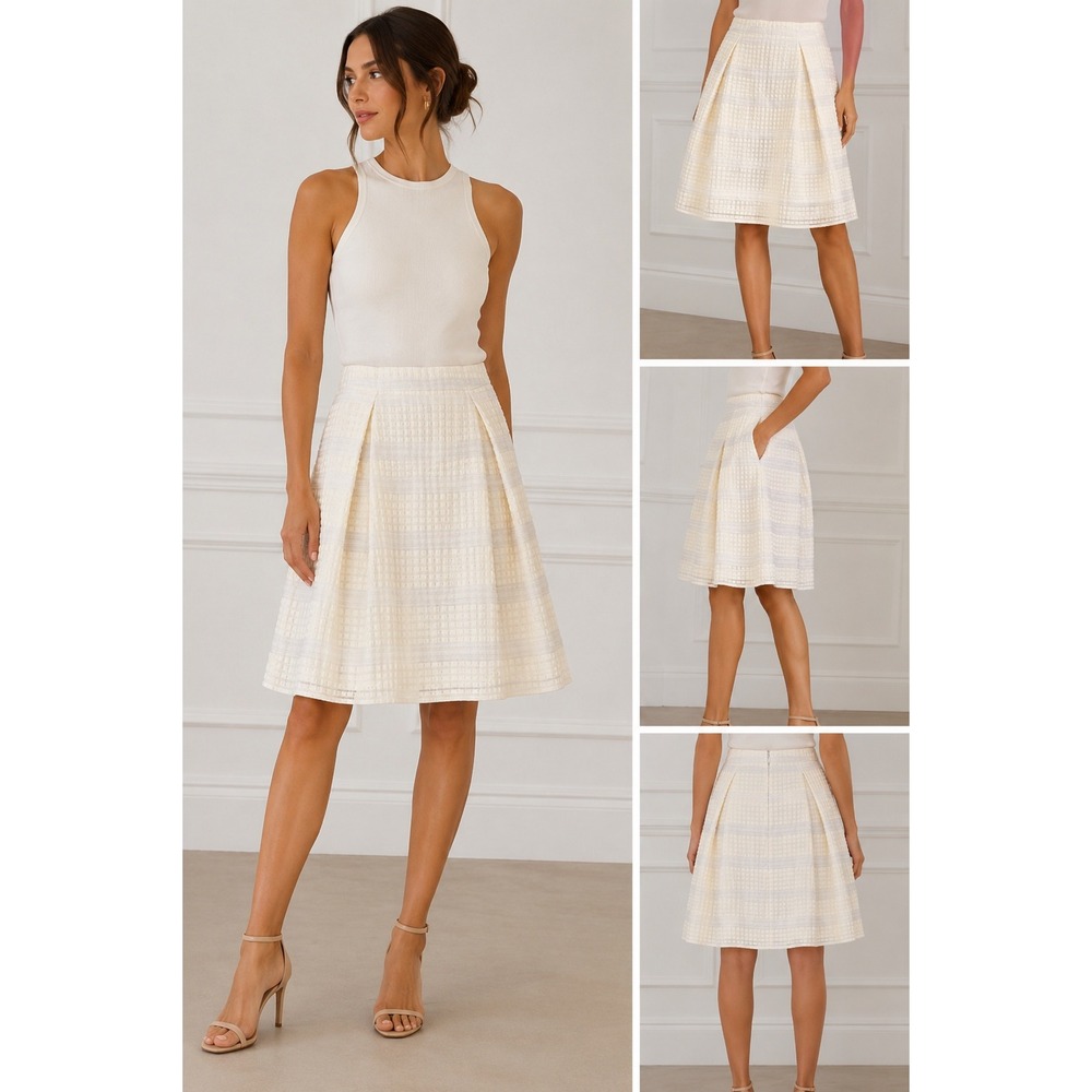 Reiss Cream Plaid Mini Skirt